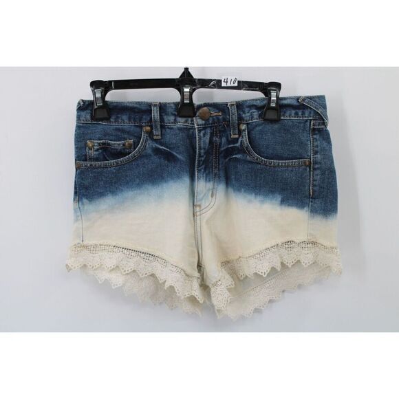 Free People Bleach Dip Dye Ombre Cutoff Distressed Denim Shorts Embroidered 26 - Picture 1 of 11